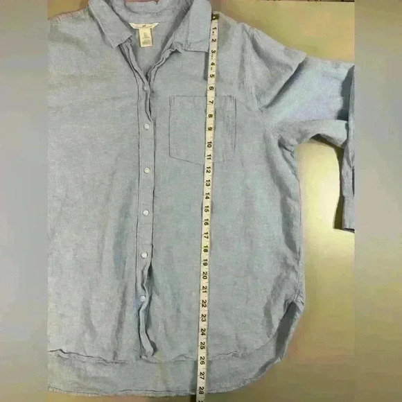 H&M Men’s Linen Blend Blue Button up Long sleeve Size Large - Picture 8 of 11